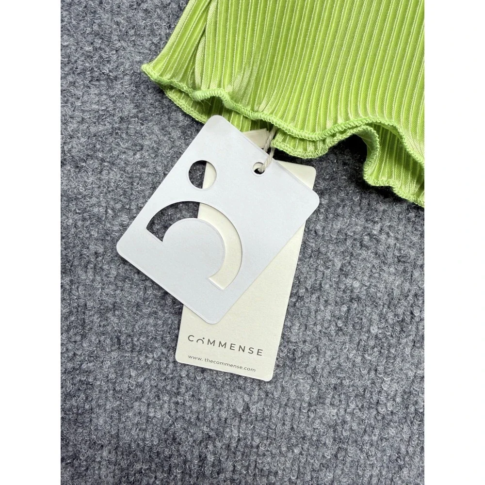 Commense Lime Green Plisse Pleated Halter Mini Dress Chartreuse Sz S NWT - Picture 2 of 5